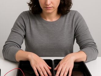 Paciente colocando mãos em bandeja com água para iontoforese como tratamento para hiperidrose